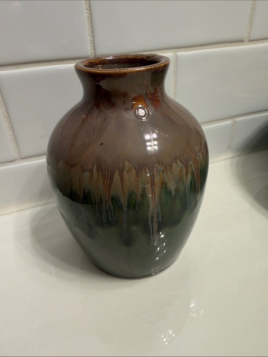 Hobby Lobby Other - Hobby Lobby Brown and Green Drip-Glaze Ceramic Vase